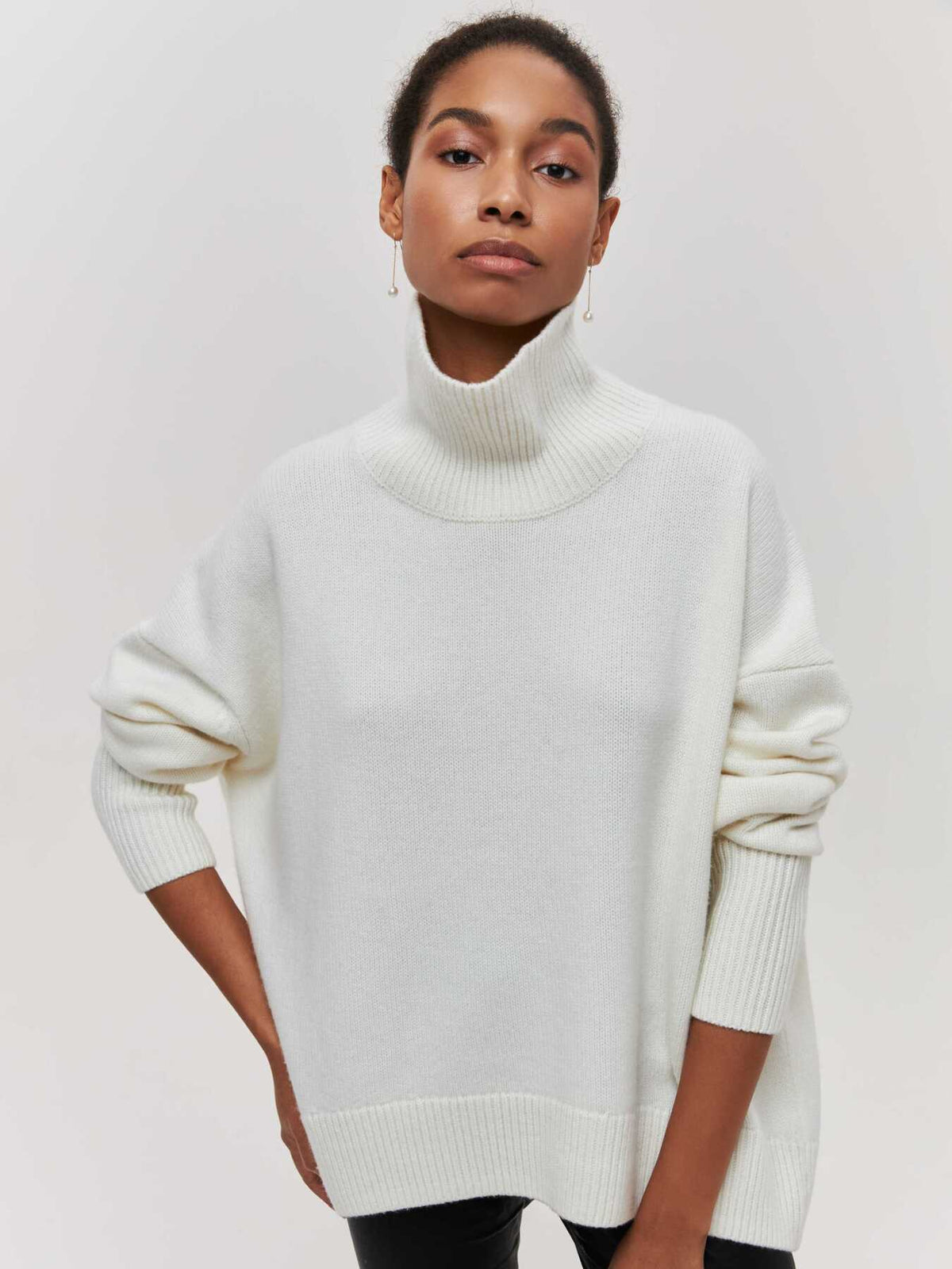 Pullover Damen mit Stehkragen und lockerer Passform - 7 - Jasminaboutique.com