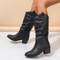 Stilvolle Damen Stiefel mit Blockabsatz und gerafftem Design - 5 - Jasminaboutique.com
