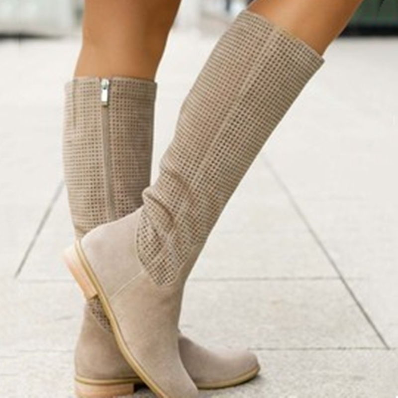 Stiefel Damen mit Rundkopf und perforiertem Design - 1 - Jasminaboutique.com