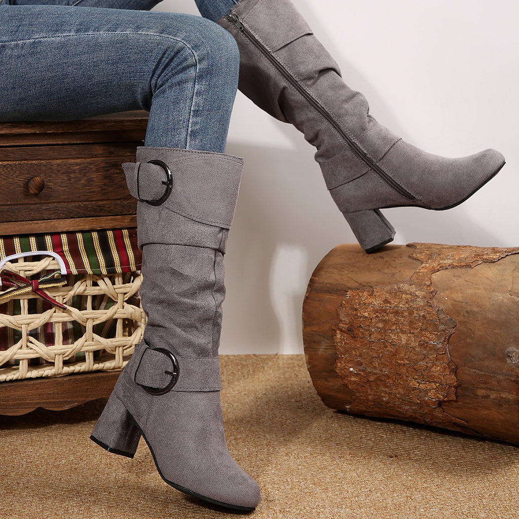 Stiefel Damen mit Chunky Heel und Schnalle - 5 - Jasminaboutique.com