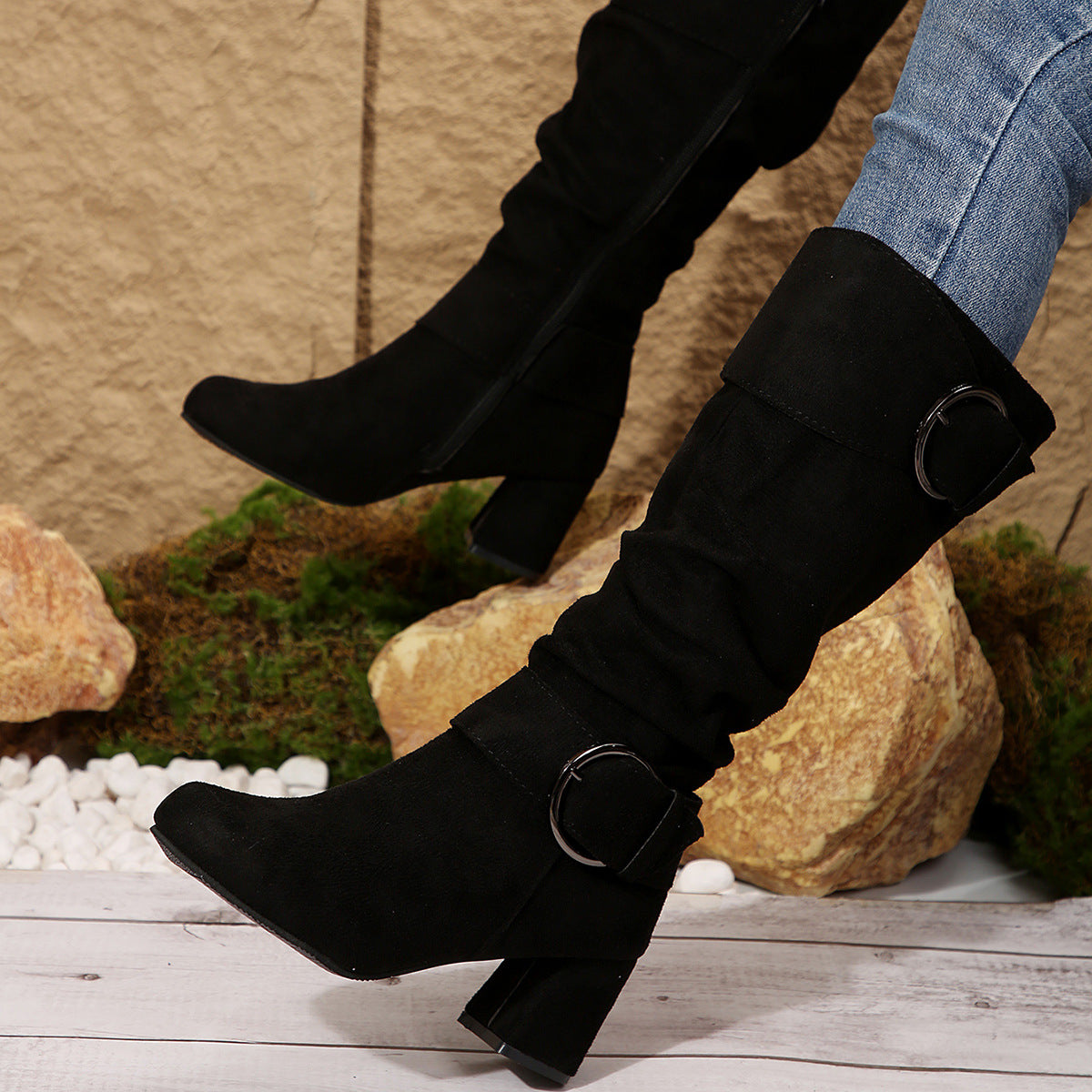 Stiefel Damen mit Chunky Heel und Schnalle - 6 - Jasminaboutique.com