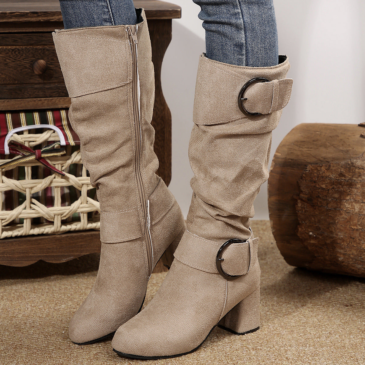 Stiefel Damen mit Chunky Heel und Schnalle - 7 - Jasminaboutique.com