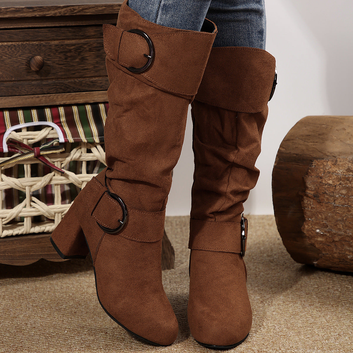 Stiefel Damen mit Chunky Heel und Schnalle - 8 - Jasminaboutique.com
