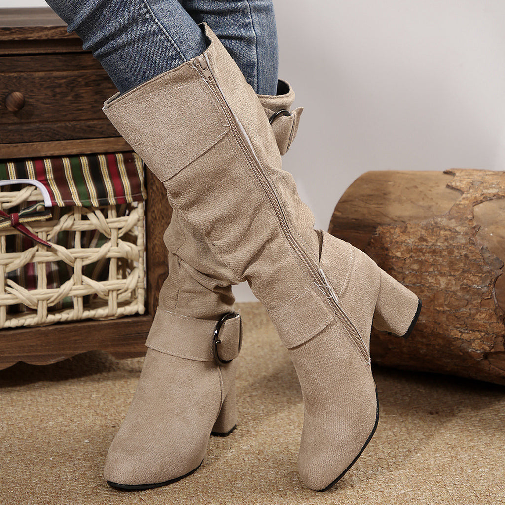 Stiefel Damen mit Chunky Heel und Schnalle - 9 - Jasminaboutique.com