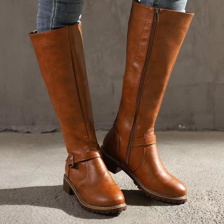 Stiefel Damen mit Blockabsatz und Schnalle - 2 - Jasminaboutique.com