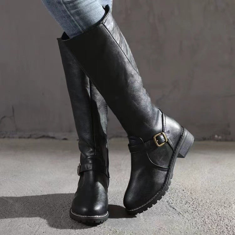 Stiefel Damen mit Blockabsatz und Schnalle - 3 - Jasminaboutique.com