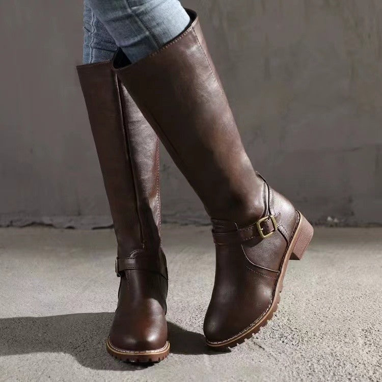 Stiefel Damen mit Blockabsatz und Schnalle - 8 - Jasminaboutique.com