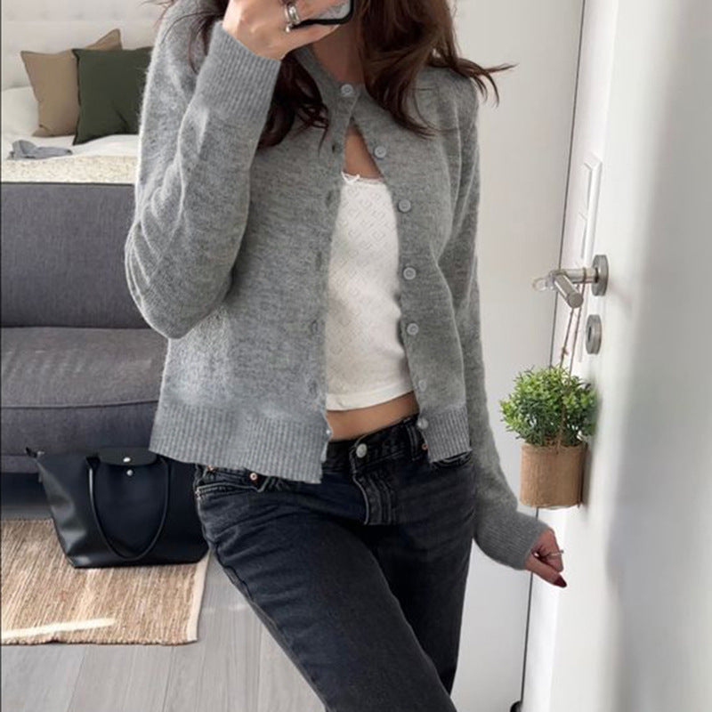 Cardigan Damen mit Knöpfen und Rundhalsausschnitt - 6 - Jasminaboutique.com