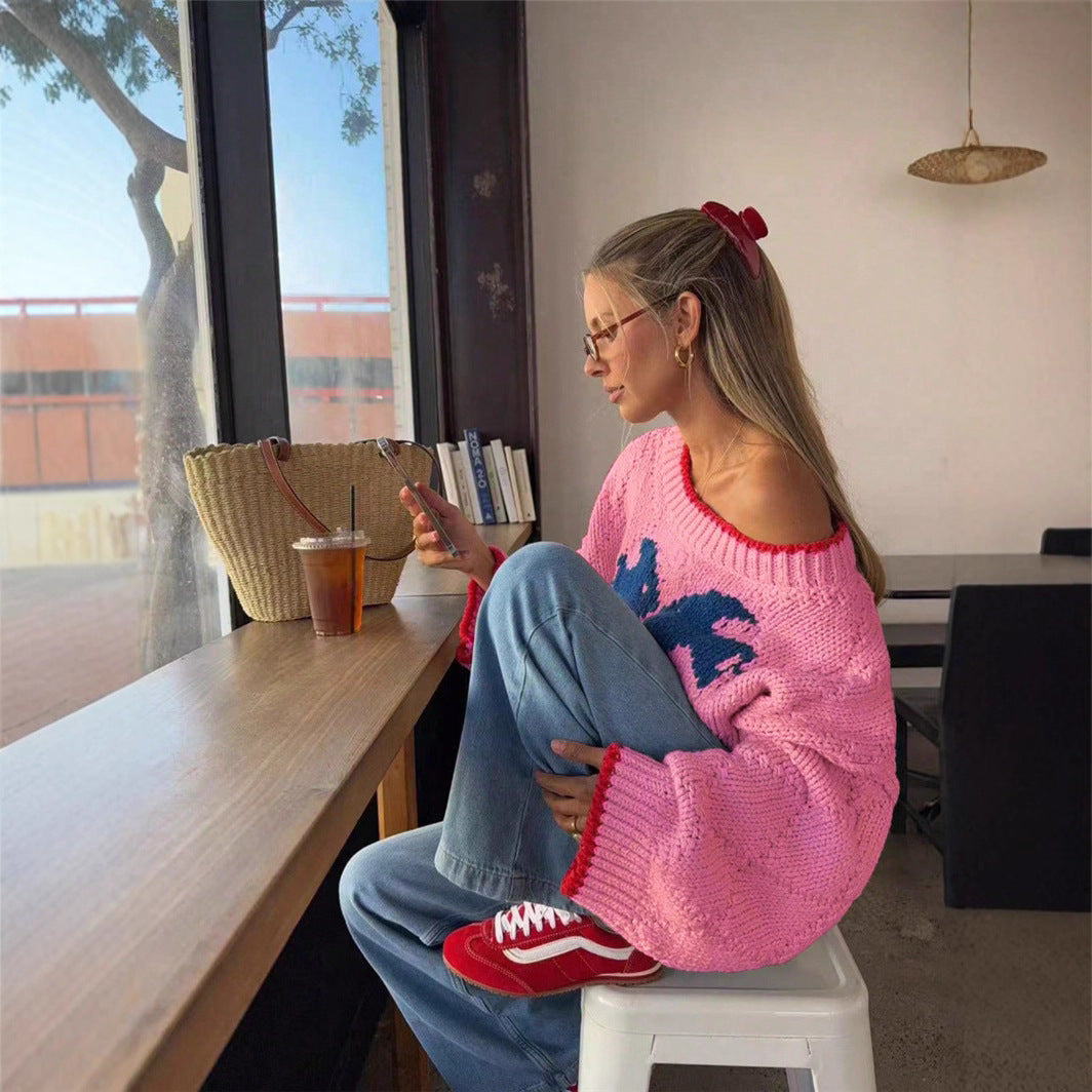 Pullover Damen mit weitem Schnitt und tierischem Motiv - 2 - Jasminaboutique.com