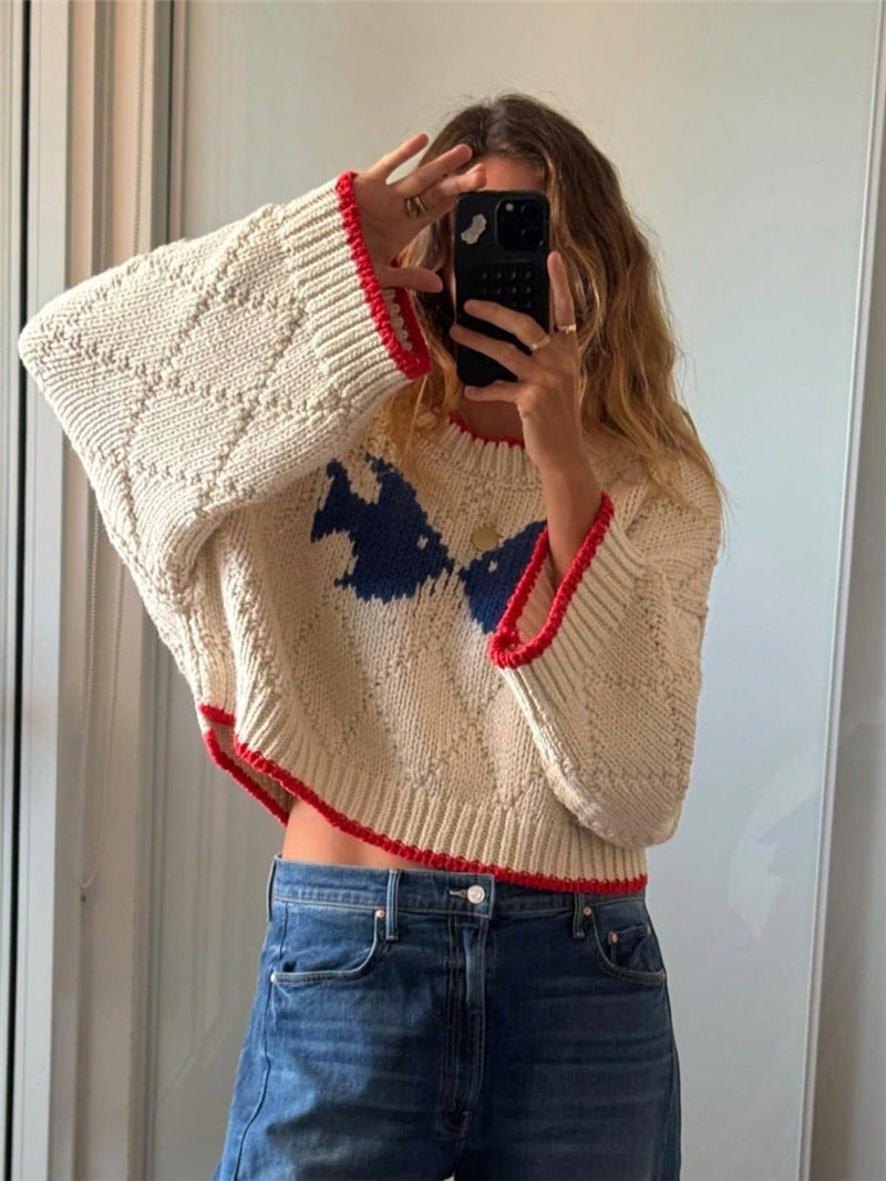 Pullover Damen mit weitem Schnitt und tierischem Motiv - 3 - Jasminaboutique.com