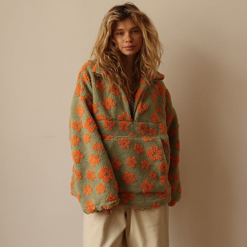 Hoodie Damen mit Blumenmuster und Stehkragen - 1 - Jasminaboutique.com