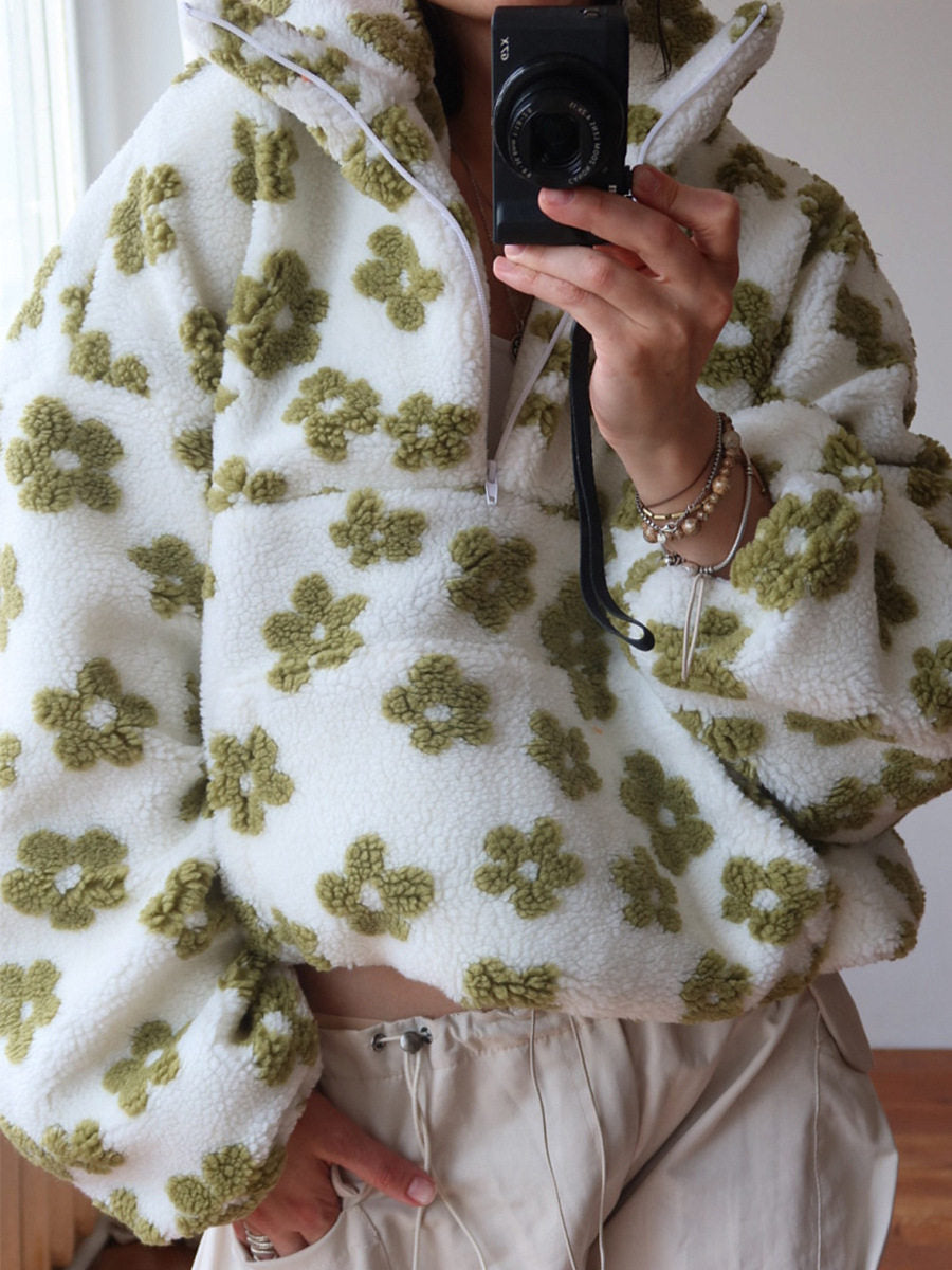 Hoodie Damen mit Blumenmuster und Stehkragen - 2 - Jasminaboutique.com