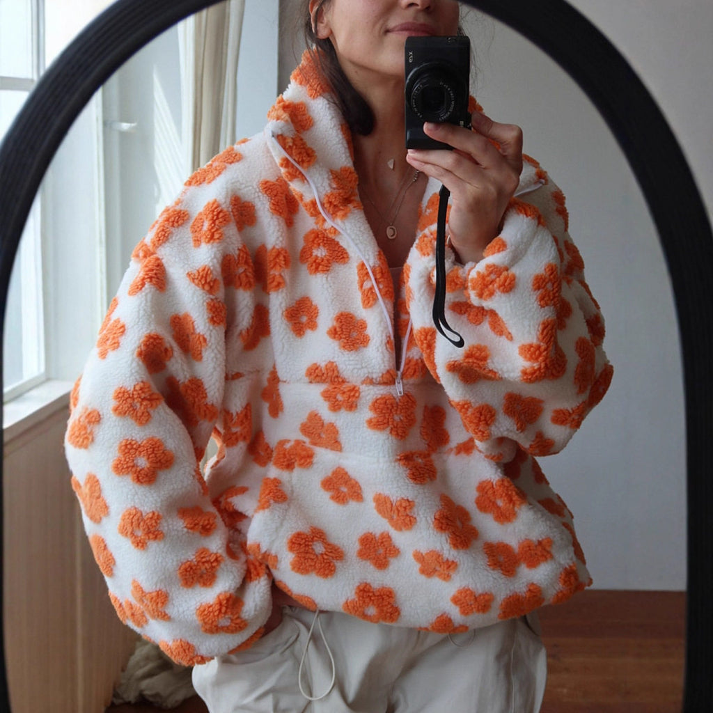 Hoodie Damen mit Blumenmuster und Stehkragen - 5 - Jasminaboutique.com