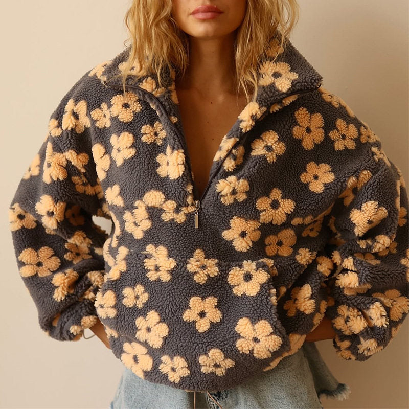 Hoodie Damen mit Blumenmuster und Stehkragen - 6 - Jasminaboutique.com