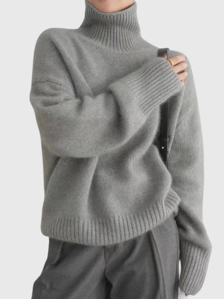 Pullover Damen mit Hochkragen und lockerer Passform - 1 - Jasminaboutique.com