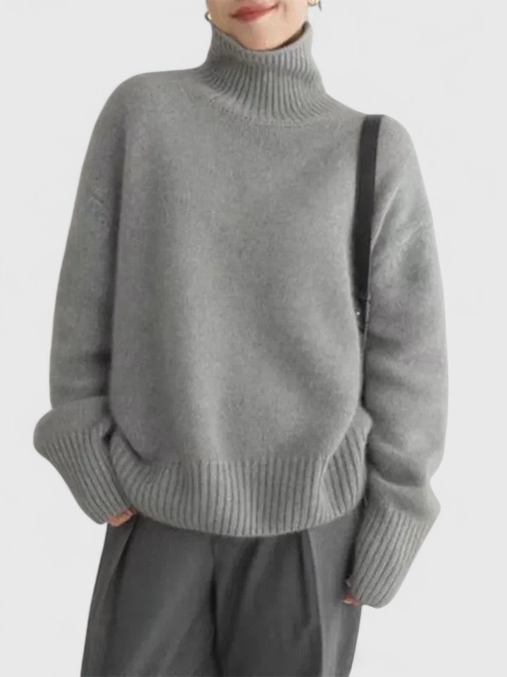 Pullover Damen mit Hochkragen und lockerer Passform - 3 - Jasminaboutique.com
