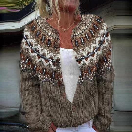 Cardigan Damen mit Muster und Knöpfen - 1 - Jasminaboutique.com