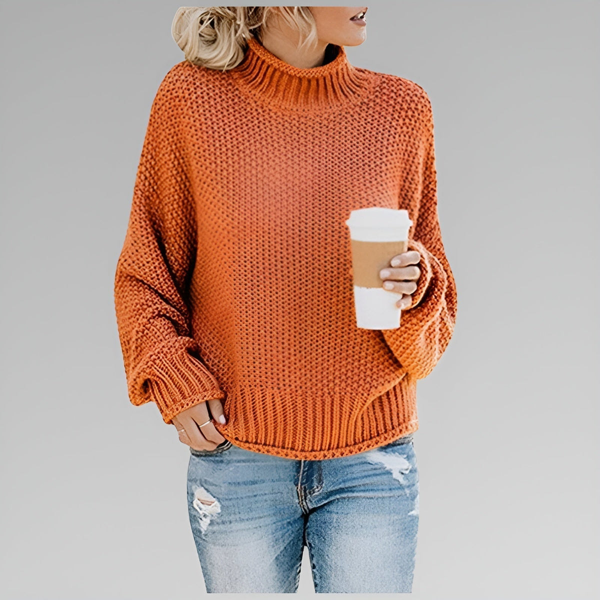 Pullover Damen mit Stehkragen und legerem Schnitt - 1 - Jasminaboutique.com