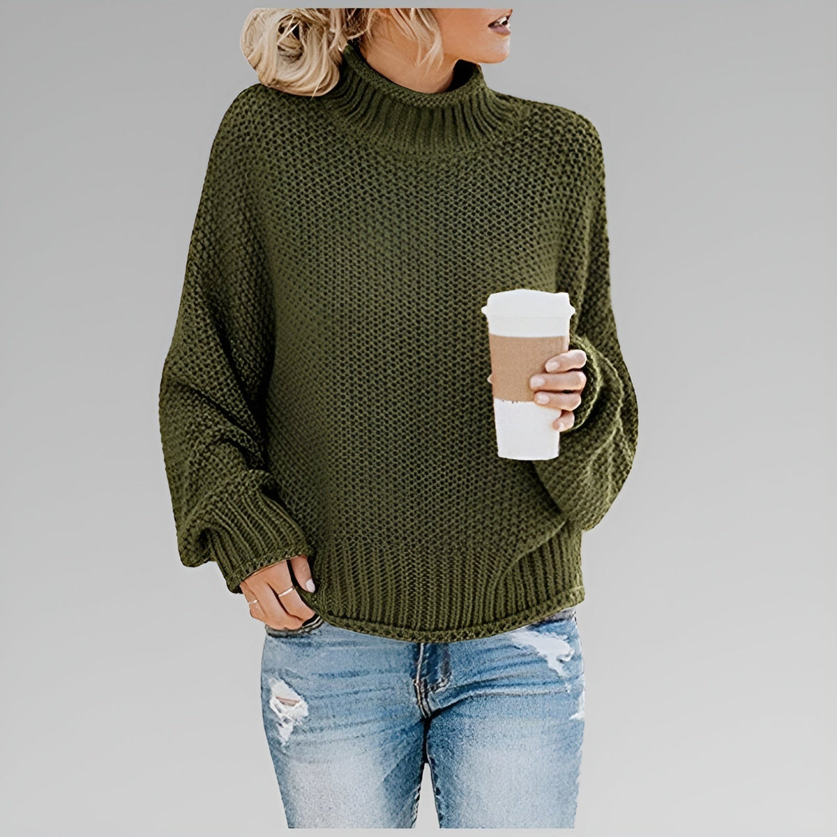 Pullover Damen mit Stehkragen und legerem Schnitt - 2 - Jasminaboutique.com