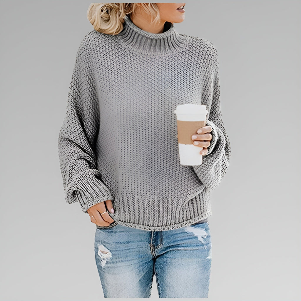 Pullover Damen mit Stehkragen und legerem Schnitt - 4 - Jasminaboutique.com