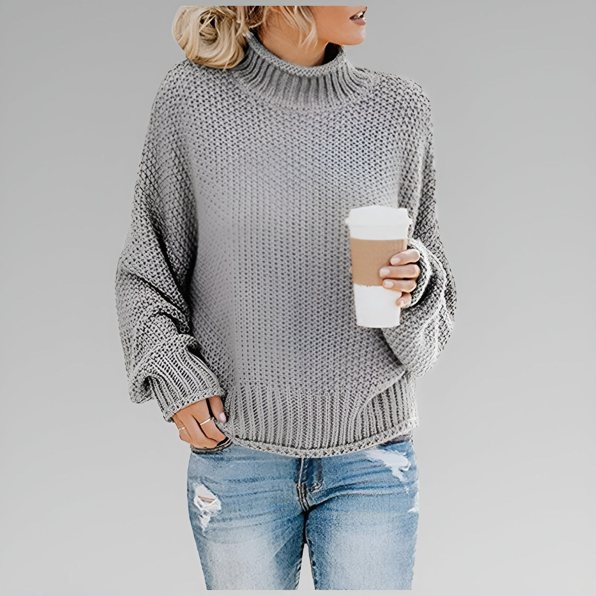 Pullover Damen mit Stehkragen und legerem Schnitt - 4 - Jasminaboutique.com