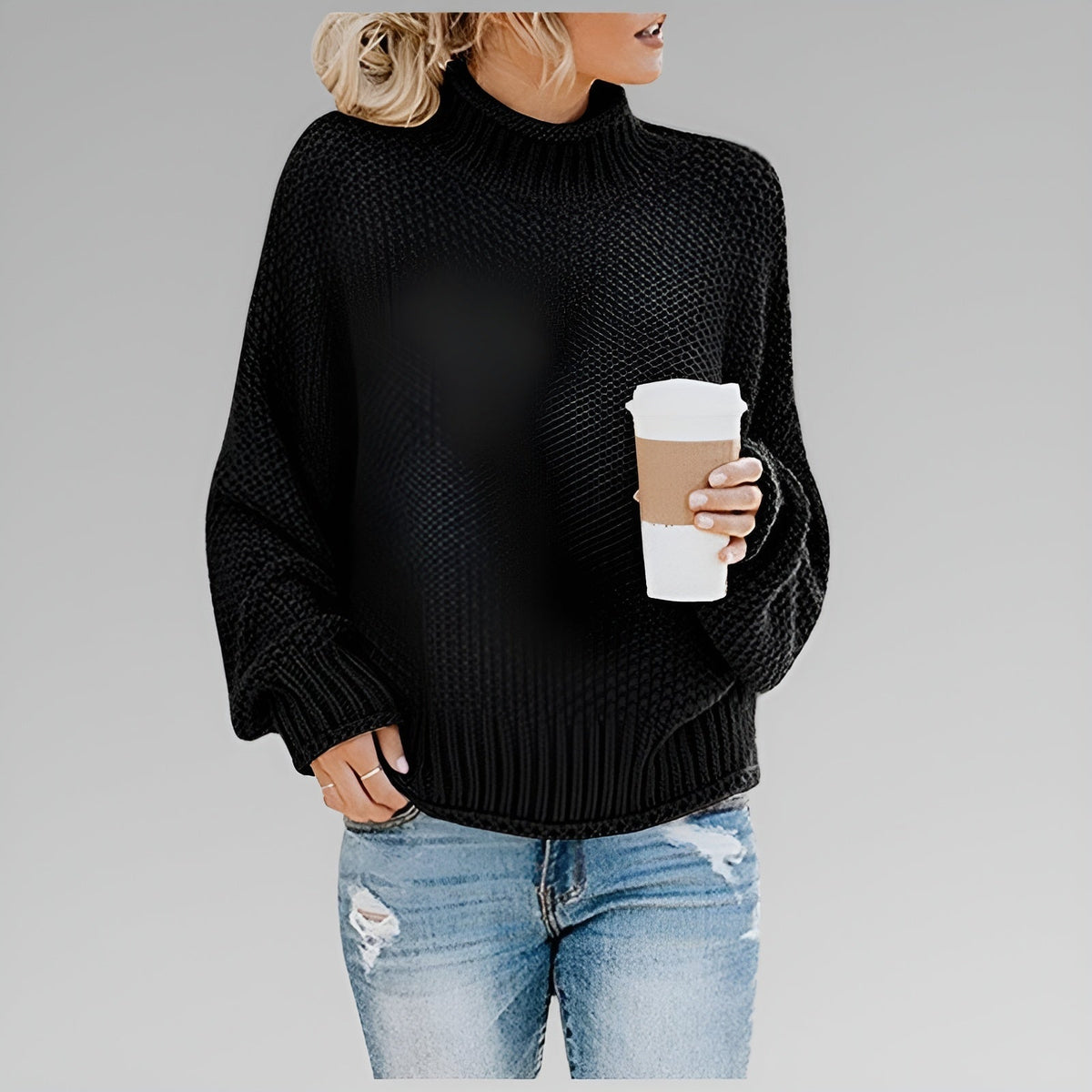 Pullover Damen mit Stehkragen und legerem Schnitt - 5 - Jasminaboutique.com