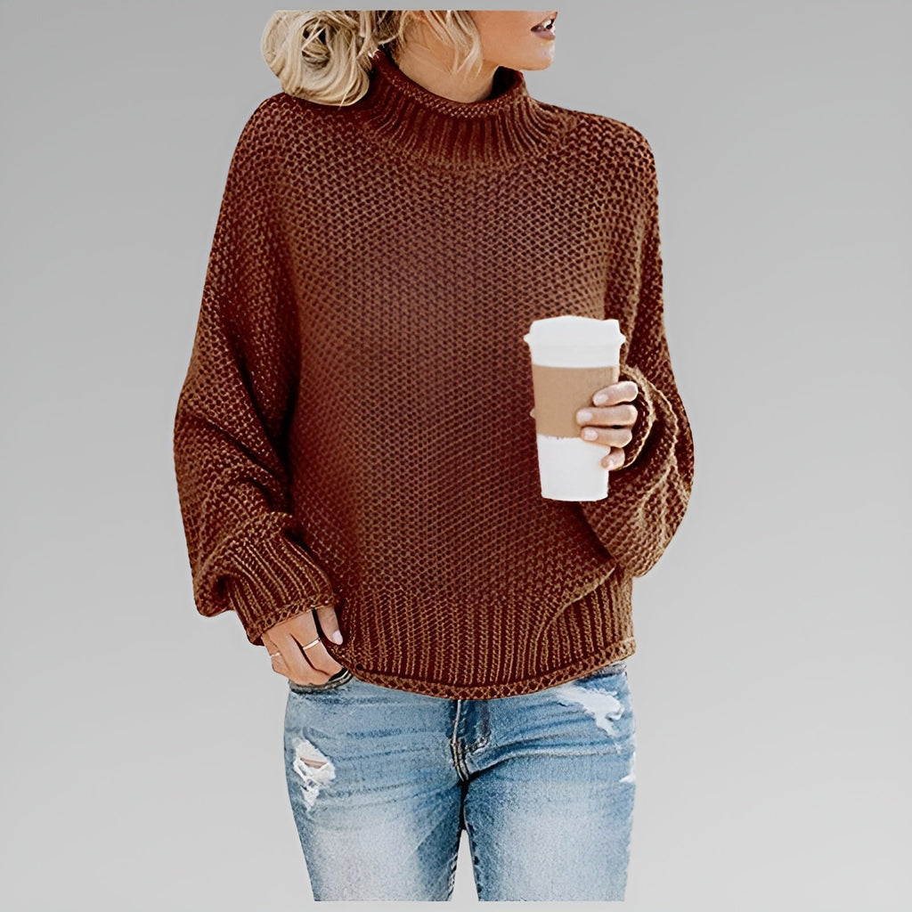 Pullover Damen mit Stehkragen und legerem Schnitt - 6 - Jasminaboutique.com