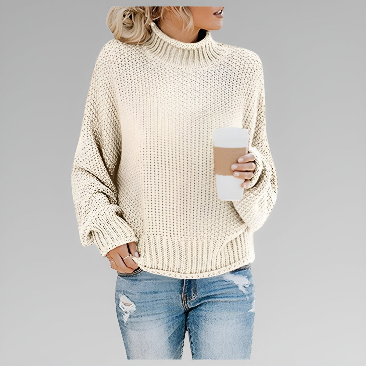 Pullover Damen mit Stehkragen und legerem Schnitt - 7 - Jasminaboutique.com