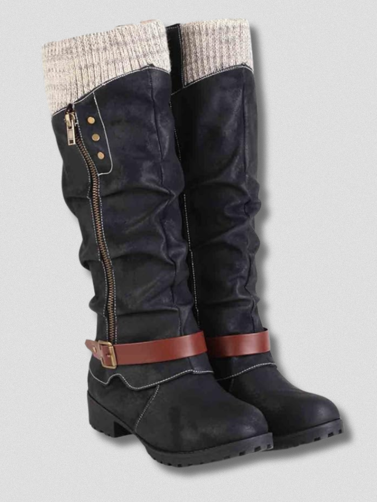 Stiefeletten Damen - Mit weichem Strickbund und Schnalle - 2 - Jasminaboutique.com