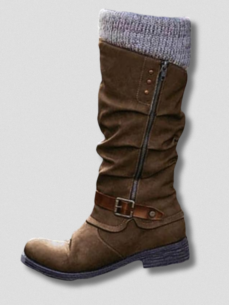 Stiefeletten Damen - Mit weichem Strickbund und Schnalle - 4 - Jasminaboutique.com
