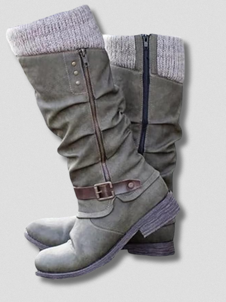 Stiefeletten Damen - Mit weichem Strickbund und Schnalle - 6 - Jasminaboutique.com