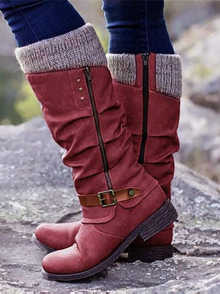 Stiefeletten Damen - Mit weichem Strickbund und Schnalle - 7 - Jasminaboutique.com