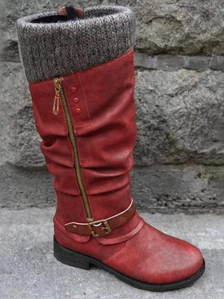 Stiefeletten Damen - Mit weichem Strickbund und Schnalle - 8 - Jasminaboutique.com