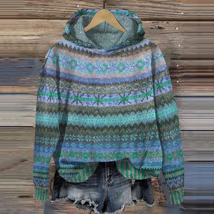 Pullover Damen mit Kapuze - Farbige Muster und Bequemer Schnitt - 1 - Jasminaboutique.com