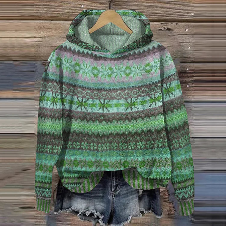 Pullover Damen mit Kapuze - Farbige Muster und Bequemer Schnitt - 2 - Jasminaboutique.com