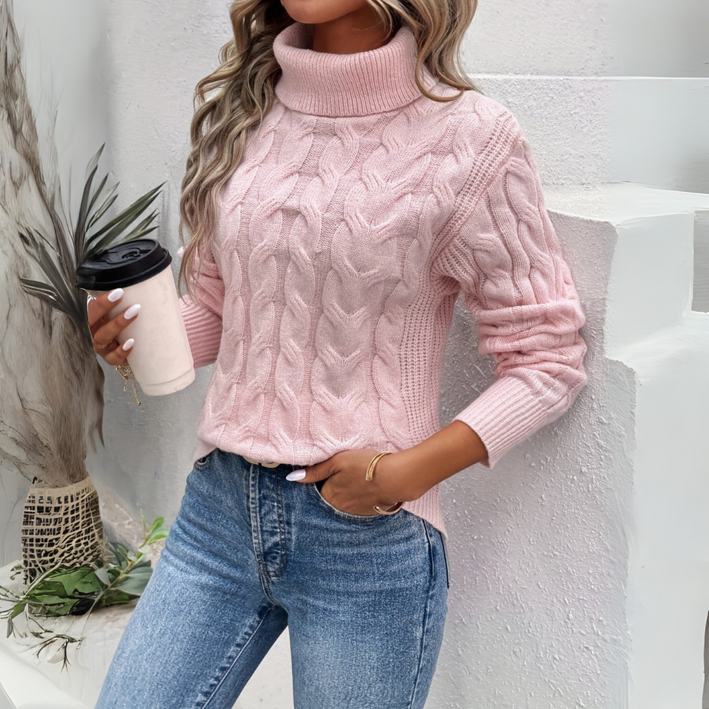 Pullover Damen mit Rollkragen & Zopfmuster - 1 - Jasminaboutique.com