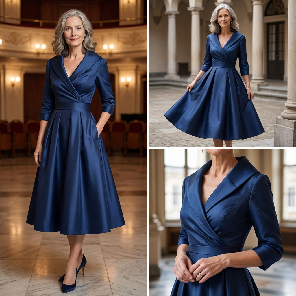 Abendkleid Damen - Wickeloptik mit schwingendem Rock - 2 - Jasminaboutique.com