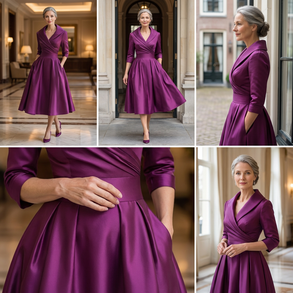 Abendkleid Damen - Wickeloptik mit schwingendem Rock - 3 - Jasminaboutique.com