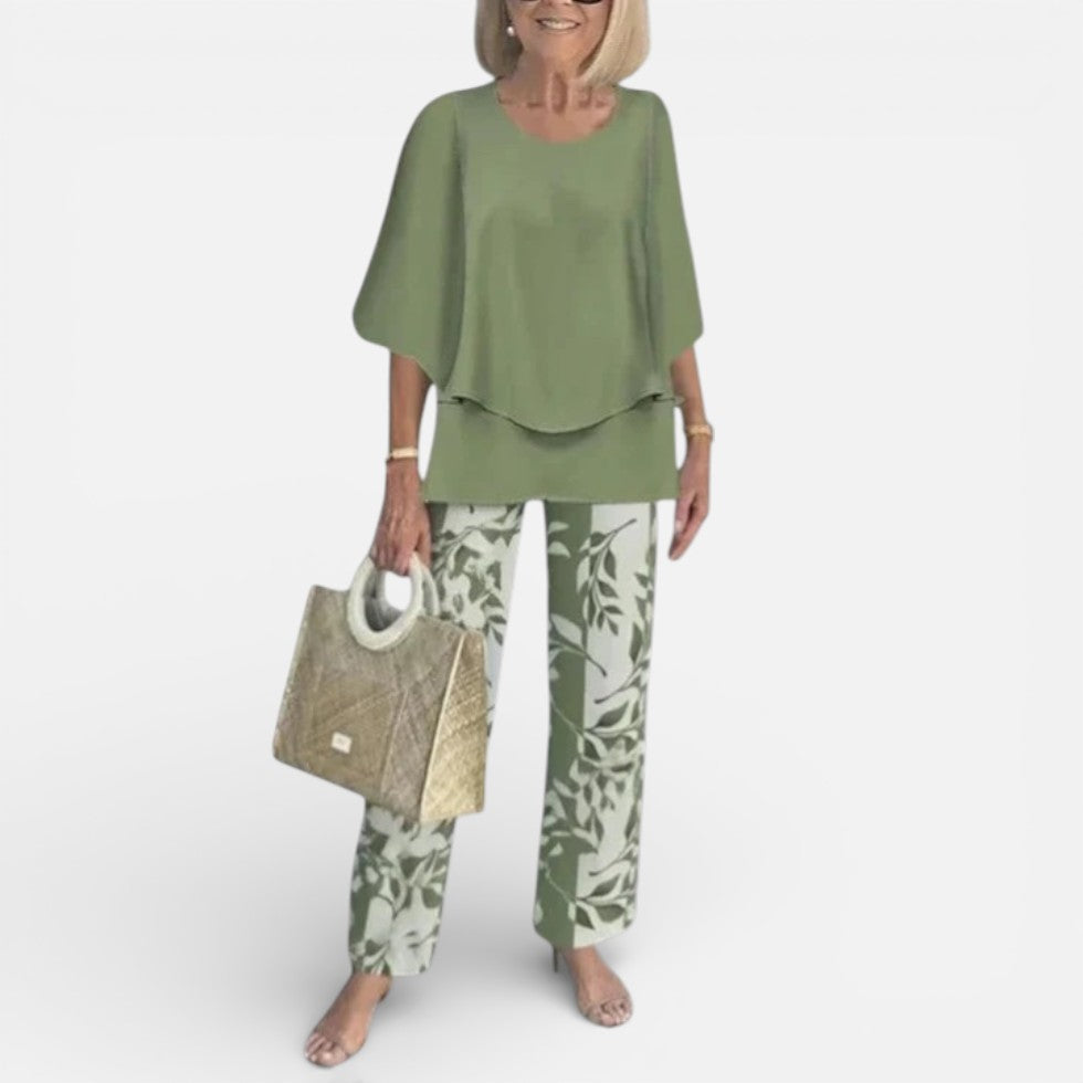 Zweiteiler Damen mit Bluse und gemusterter Hose - 2 - Jasminaboutique.com
