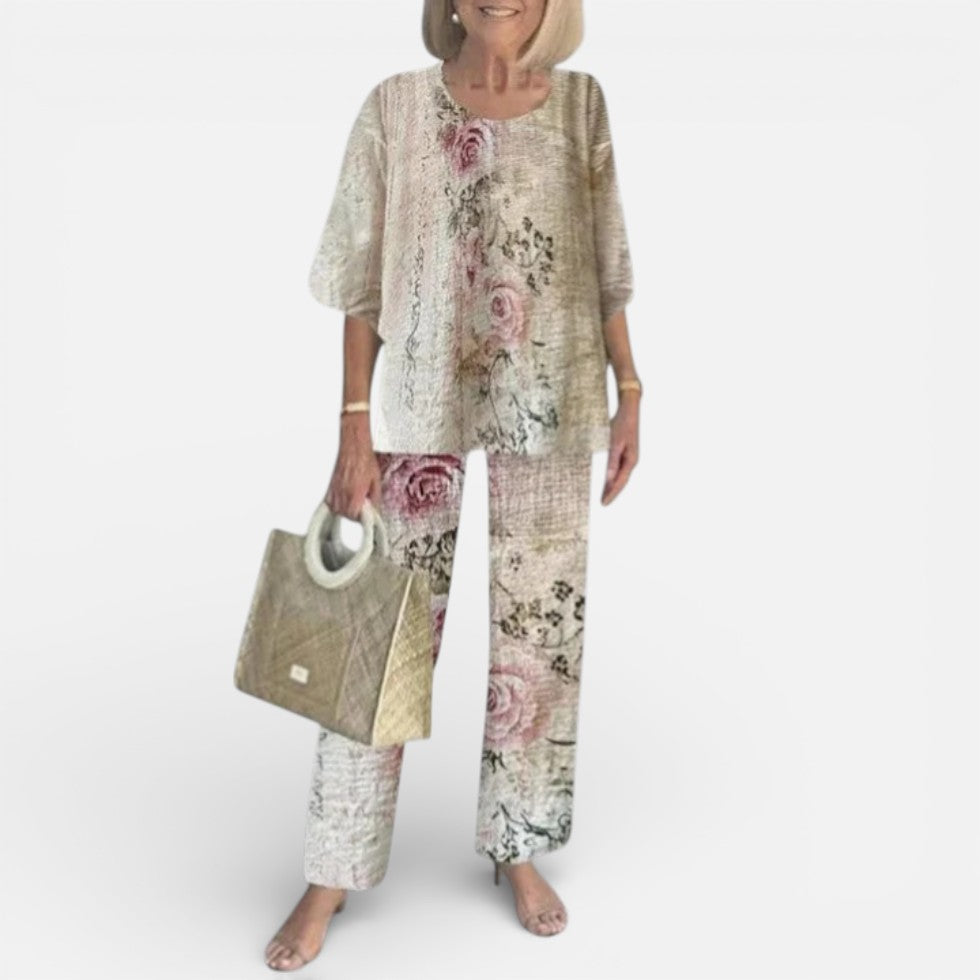 Zweiteiler Damen mit Bluse und gemusterter Hose - 3 - Jasminaboutique.com