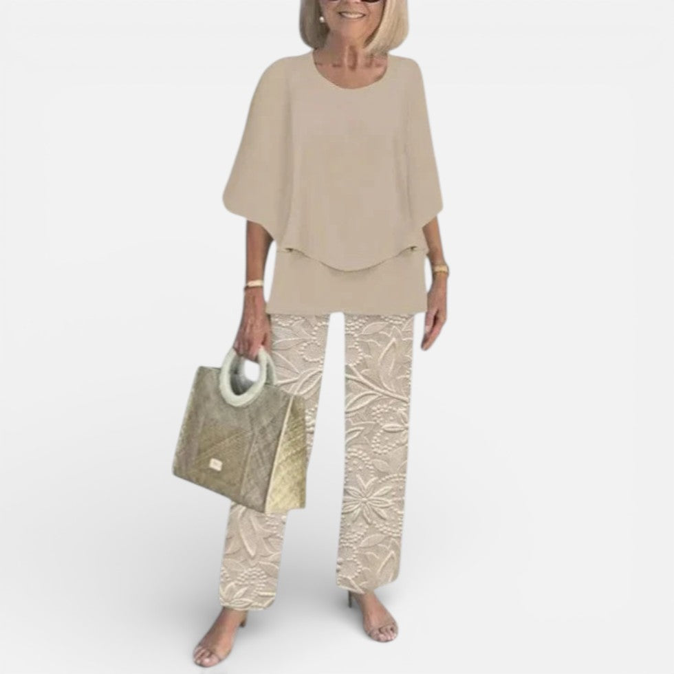 Zweiteiler Damen mit Bluse und gemusterter Hose - 4 - Jasminaboutique.com