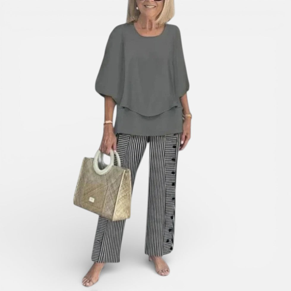 Zweiteiler Damen mit Bluse und gemusterter Hose - 5 - Jasminaboutique.com
