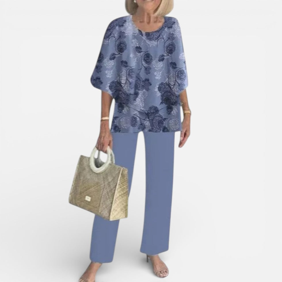 Zweiteiler Damen mit Bluse und gemusterter Hose - 6 - Jasminaboutique.com