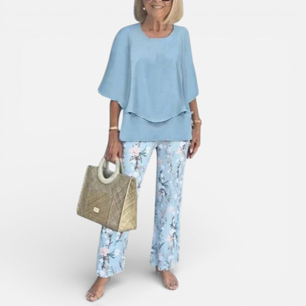 Zweiteiler Damen mit Bluse und gemusterter Hose - 7 - Jasminaboutique.com