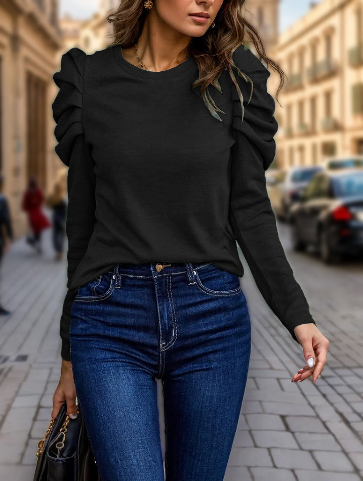 Pullover Damen mit stufigen Volants und Rundhalsausschnitt - 12 - Jasminaboutique.com