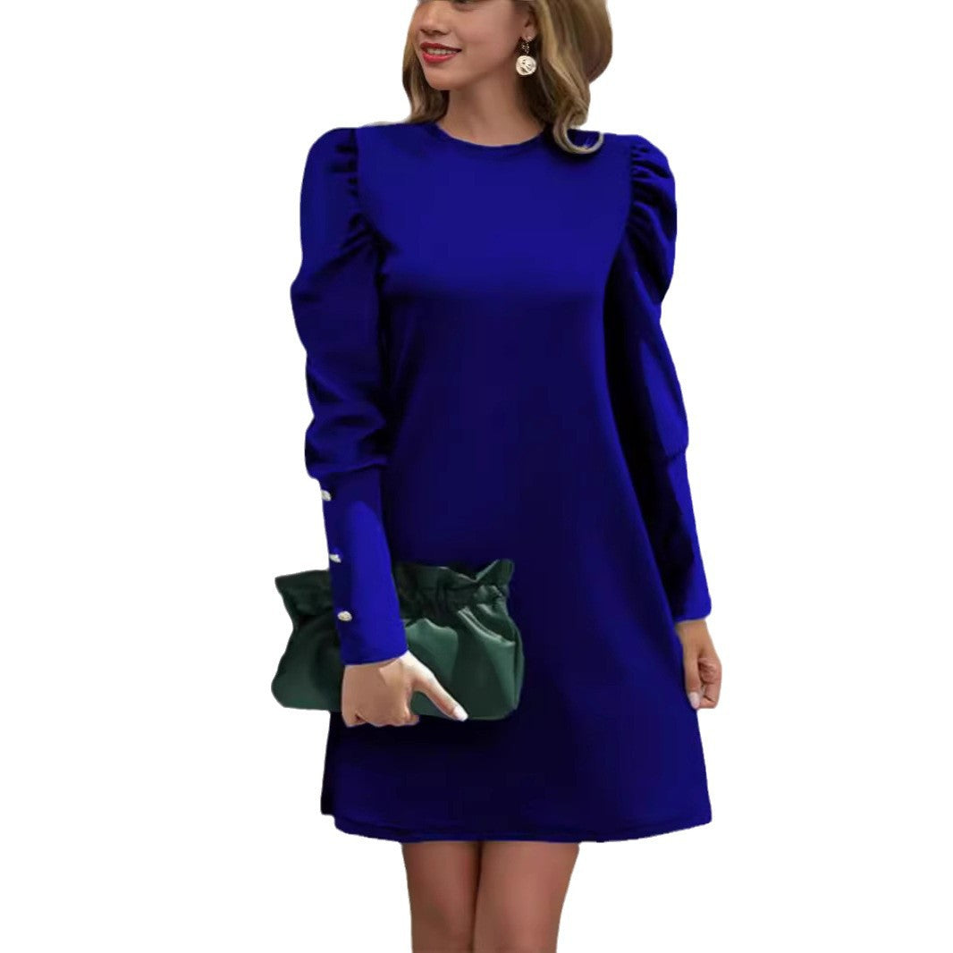 Midikleid Damen mit Puffärmeln und Rundhalsausschnitt - 5 - Jasminaboutique.com