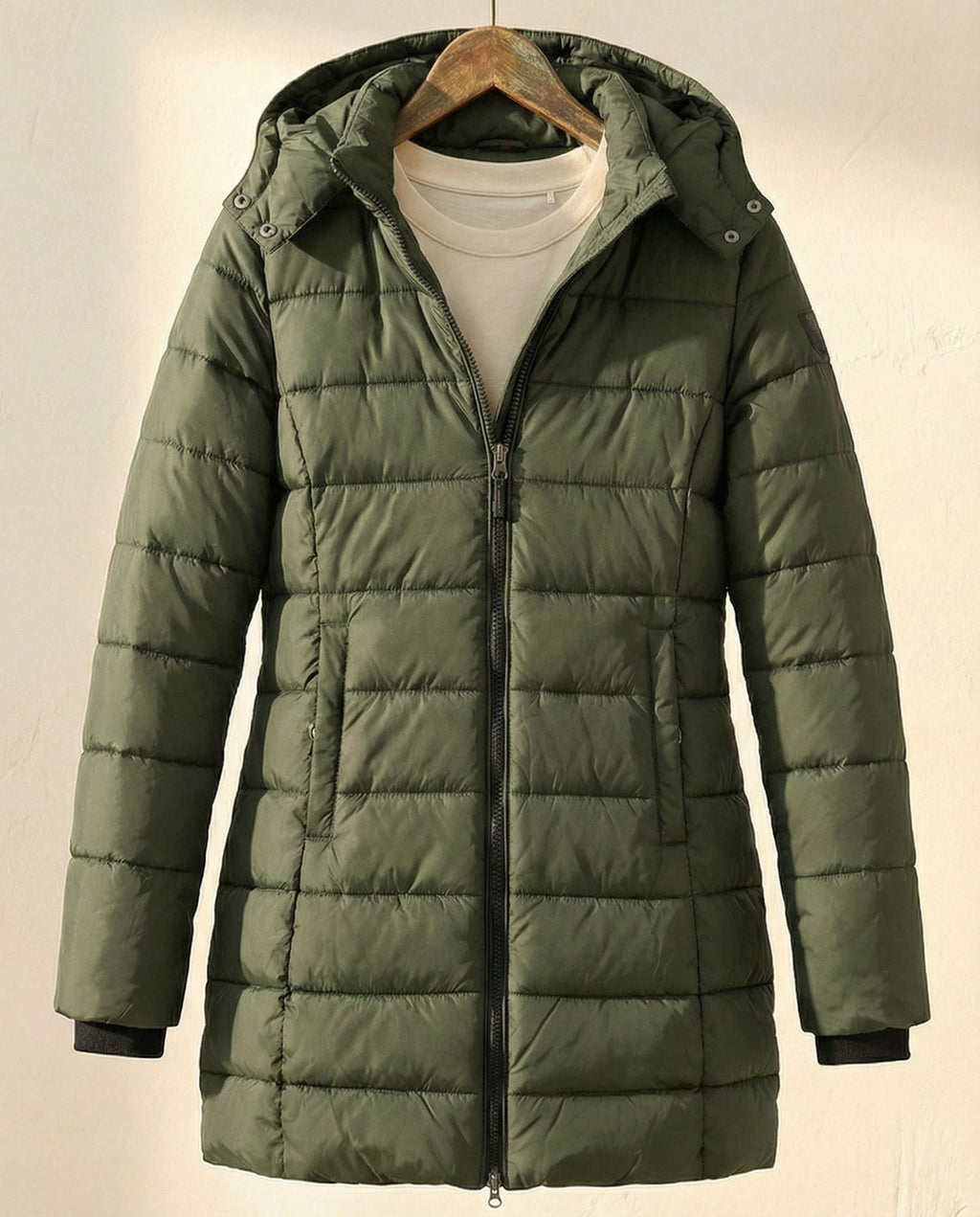 Puffer-Jacke Damen mit Kapuze und tailliertem Schnitt - 3 - Jasminaboutique.com