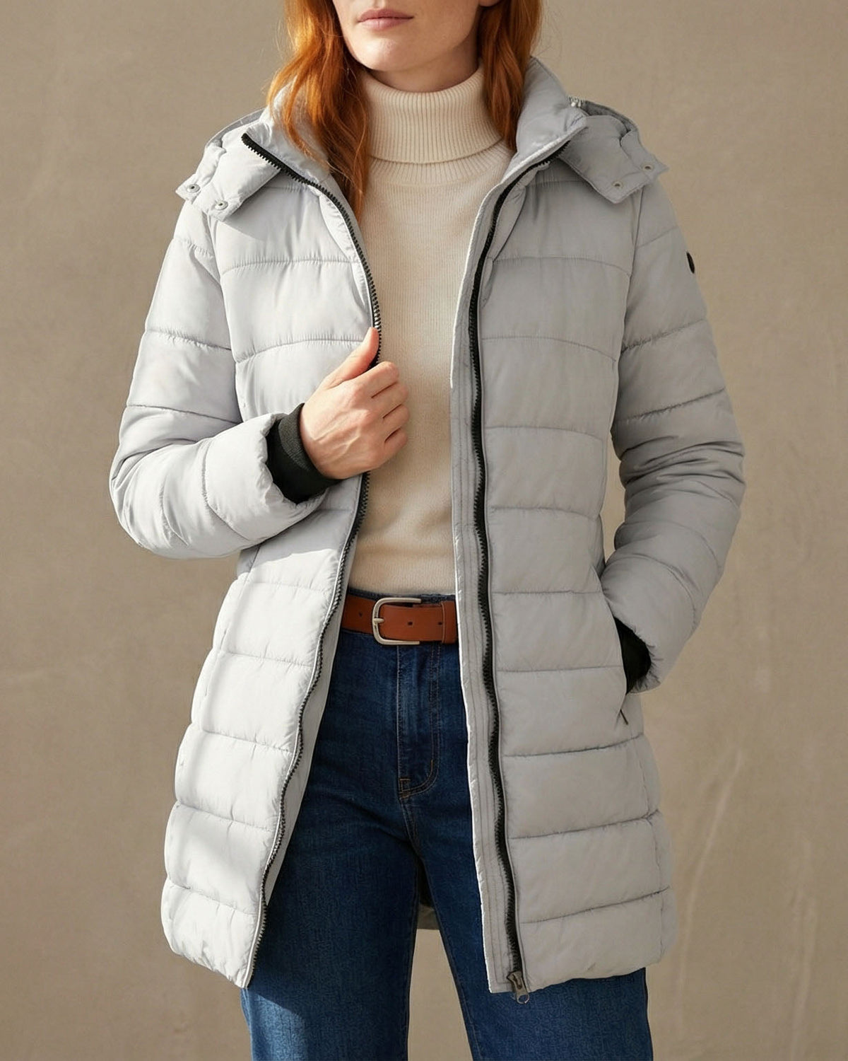 Puffer-Jacke Damen mit Kapuze und tailliertem Schnitt - 9 - Jasminaboutique.com