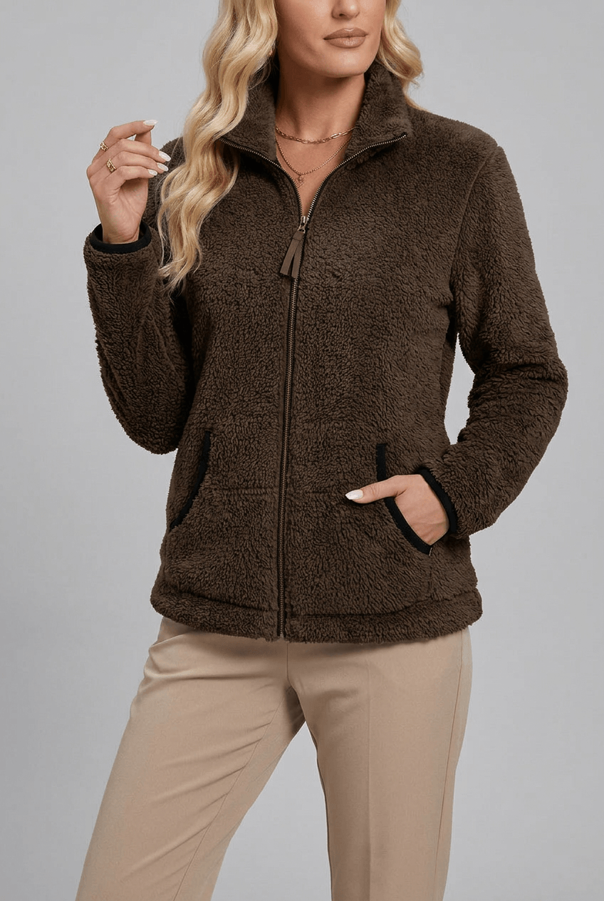 Fleecejacke Damen mit Stehkragen und durchgehendem Reißverschluss - 5 - Jasminaboutique.com