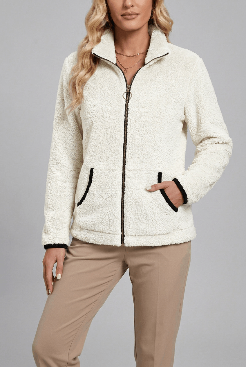 Fleecejacke Damen mit Stehkragen und durchgehendem Reißverschluss - 6 - Jasminaboutique.com